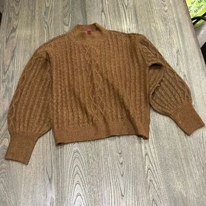 Vince Camuto Womens Cropped Cable Knit Sweater High Neck Pullover Brown Size S